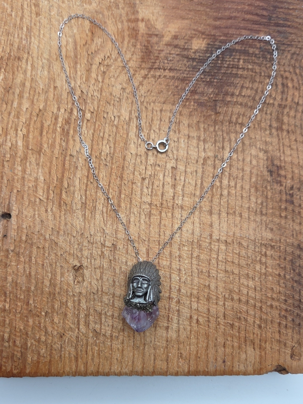 Rare Amethyst Native American Chief Pendant Necklace
